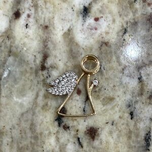 14KT Gold Angel Pendant with Silver and Cubic Zirconia Rhinestones Accents